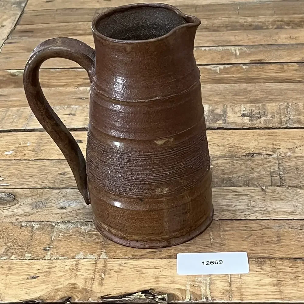 Vintage Ceramic Pitcher Stoneware 6.5 in Ridged Handmade Pour Spout